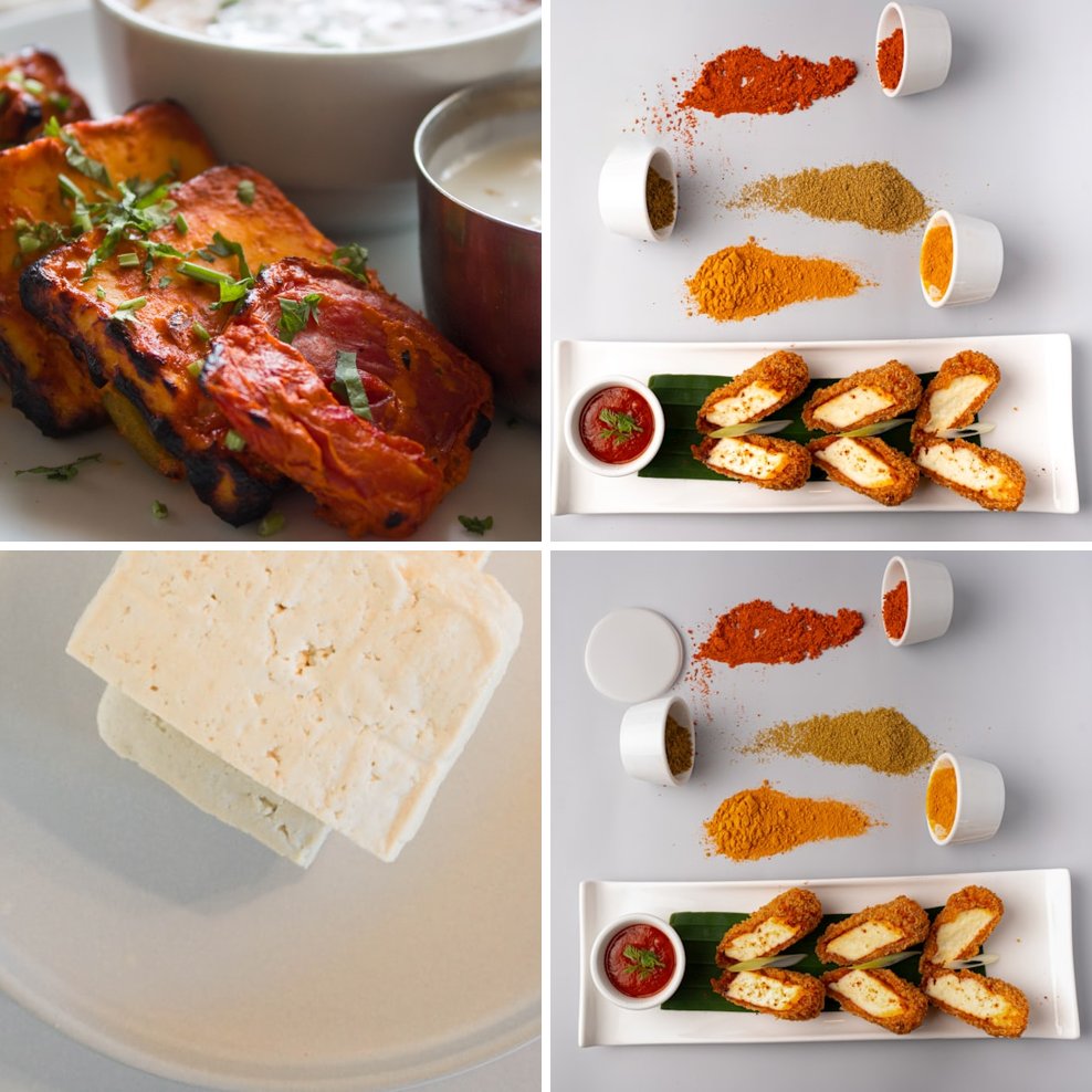 Collage of fresh paneer and dairy products