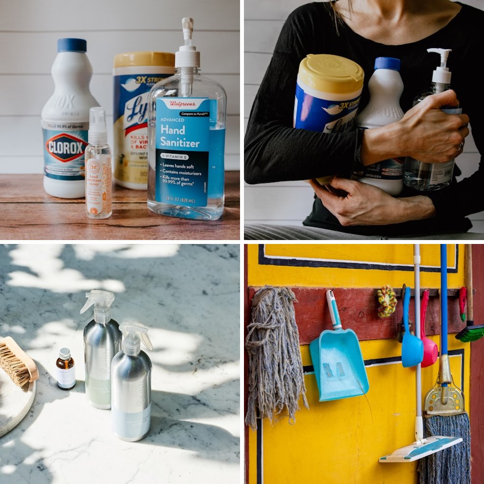 Collage of household cleaning and daily essentials