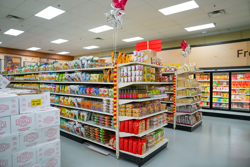 Indian snacks and namkeen aisle at Reliance Mart
